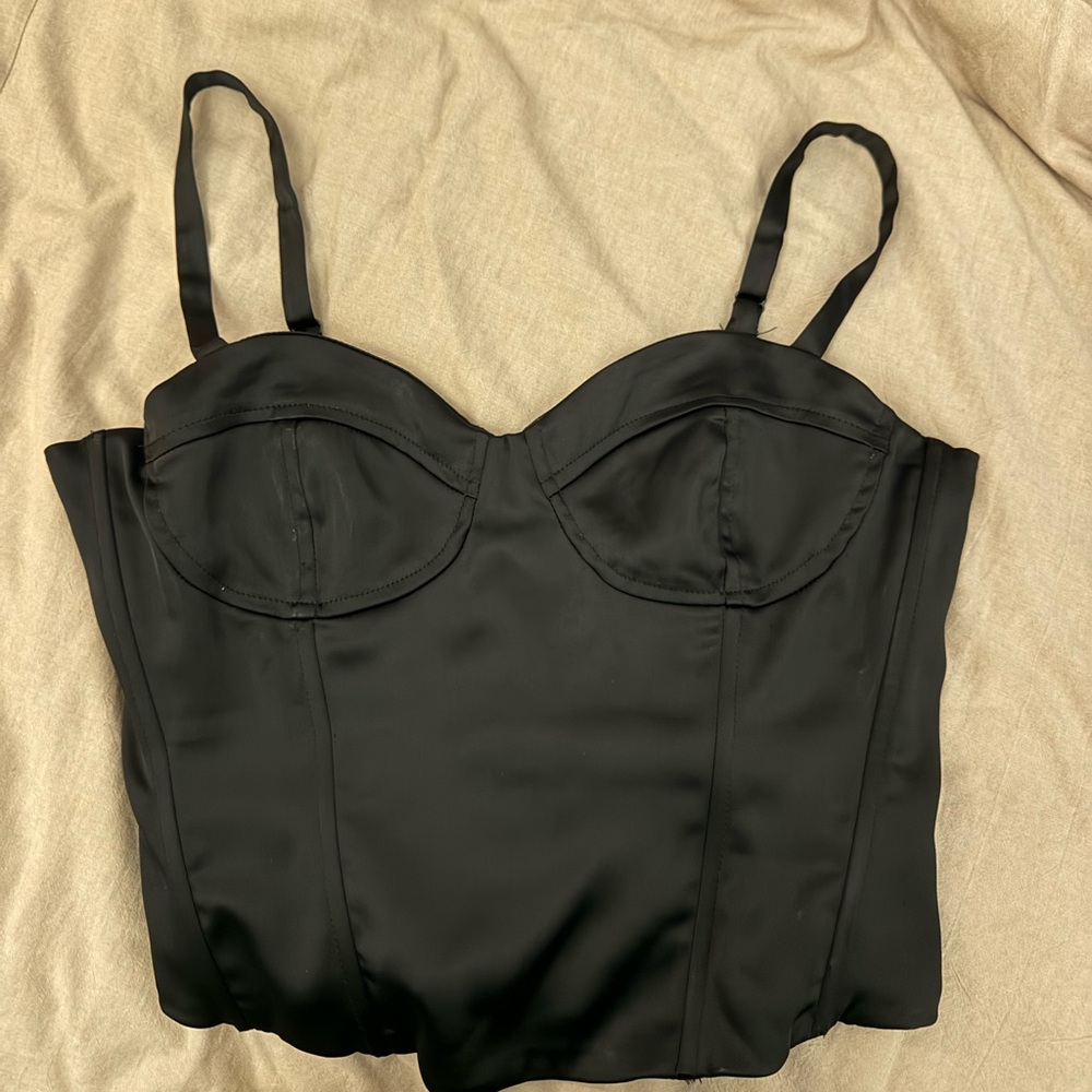 Windsor Black Faux Leather Corset Top, Size M